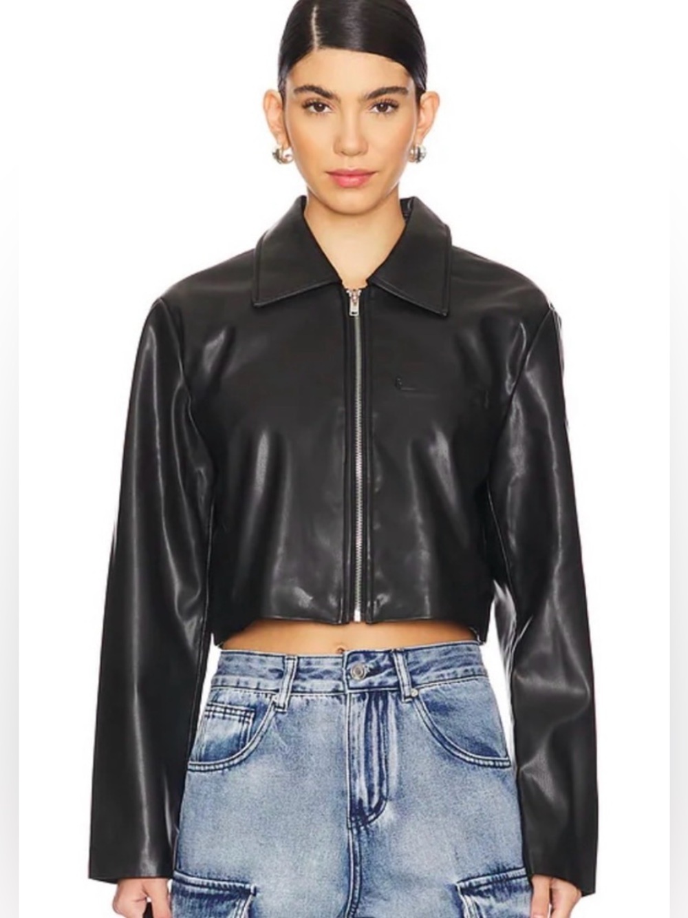 NWT Superdown Cropped Vegan Leather Black Jacket Size Small